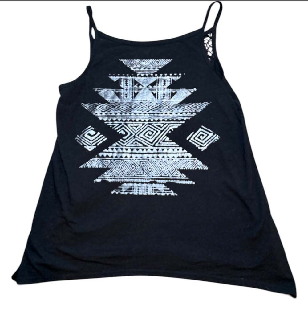Roper Western Wear Black Aztec Geometric Print Crochet Back Tank Top Size M